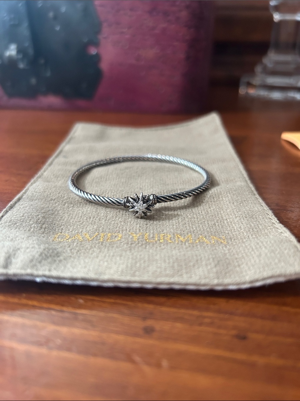 David Yurman Silver Starburst center station bangle bracelet with Pave diamonds